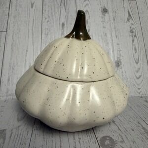 Williams Sonoma Barbara Eigen Serving Bowl White Heirloom Pumpkin Ceramic Lid